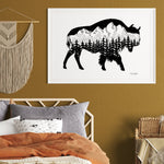 Buffalo drawing, bison with the Grand Teton mountain range inside. Can you find the big dipper? colorado artist, colorado art, colorado artwork, montana art, tetons drawing, buffalo silhouette drawing, bison silhouette art, buffalo art, bison art, buffalo artwork, bison artwork, black and white buffalo art, black and white buffalo artwork, black and white buffalo drawing