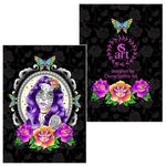 Day of the dead greeting card, Dia de Muertos greeting card, candy skull greeting card, sugar skull greeting card, American traditional woman greeting card, sailor jerry greeting card, old school tattoo greeting card, old school butterfly greeting card, old school roses greeting card, Santa Murete greeting card, halloween greeting card