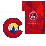 Colorado Flag Fractal Wolf Howling at a Full Moon : Wolf Paw Greeting Card: wolf howling at the moon, colorado mountains, fractal colorado c, wolf silhouette, Colorado Flag C Wolf howling silhouette, Colorado Flag C Wolf howling, Colorado Flag C Wolf howling Silhouette Greeting Card, Colorado Flag C Wolf howling Silhouette card