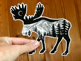 Moose with mountain range and crescent moon. Moose sticker, moose silhouette sticker, mountain sticker, colorado mountain sticker, crescent moon sticker, moose decal, moose car sticker, moose bumper sticker