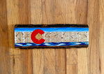 colorado flag with aspen trees, colorado flag with mountains, colorado flag with aspen leaf, colorado flag with water, pyrography art, hand painted, wood burning art