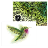 Flight of Fancy Greeting Card; Greeting Card, colorado artist, colorado art, colorado artwork, hummingbird card, hummingbird greeting card, colorado greeting card, henna greeting card, card with hummingbird, card with mandala, thank you card, congratulations card, hummingbird silhouette card, hummingbird silhouette greeting card