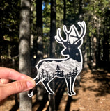 Deer with mountain range and stars.  deer sticker, deer silhouette sticker, deer decal, deer bumper sticker, mountain sticker, mountain decal, mountain bumper sticker, colorado mountain sticker
