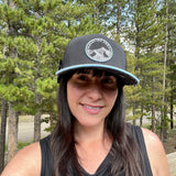 Lt. Blue Elevation Addict Hat; Are you an elevation addict?  This hat is for you, line art telluride hat, line art colorado flowers, colorado rockies hat, mountain hat, colorado hat, mountain trucker hat, colorado trucker hat, line art trucker hat, colorado flower hat