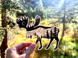 Moose with mountain range and crescent moon. Moose sticker, moose silhouette sticker, mountain sticker, colorado mountain sticker, crescent moon sticker, moose decal, moose car sticker, moose bumper sticker