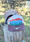Colorado Mountain Trucker Hat, CO Mountain Corduroy Trucker Hat, Colorado Mountain Hat, Colorado Mountain Suede Leather Hat, pinecone hat, pinecone trucker hat, Colorado Hat, Mountain Hat, Fall Colors Hat