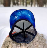 Vail mountain hat, galaxy trucker hat, Colorado mountain hats, limited edition trucker hat, cosmic snapback hat, outdoor adventure headwear, hidden visor art hat, mountain landscape trucker hat, galaxy fine art hat, wearable art snapback, sublimated visor hat, celestial mountain apparel, unique graphic trucker hats, cosmic wilderness hat, Vail Colorado souvenirs, Rocky Mountain trucker hat, Colorado lifestyle apparel, Vail ski resort hats, aprés ski snapback hat, alpine sunrise headwear, gifts for mountain 