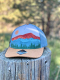 Colorado Mountain Trucker Hat, CO Mountain Corduroy Trucker Hat, Colorado Mountain Hat, Colorado Mountain Suede Leather Hat, pinecone hat, pinecone trucker hat, Colorado Hat, Mountain Hat, Fall Colors Hat