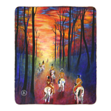 Native American Indian fleece sherpa blanket, Indian Paint Horse fleece sherpa blanket, Native American Indian blanket, Paint Horse blanket, indian art, indian artwork, native american indian artwork, paint horses, painted horses, hunting party, indians, sunrise, sunset, warparty, war party, chief, colorado artist, colorado art, colorado artwork