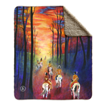 Native American Indian fleece sherpa blanket, Indian Paint Horse fleece sherpa blanket, Native American Indian blanket, Paint Horse blanket, indian art, indian artwork, native american indian artwork, paint horses, painted horses, hunting party, indians, sunrise, sunset, warparty, war party, chief, colorado artist, colorado art, colorado artwork