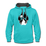 Contrast Hoodie : Wolf Paw - scuba blue/asphalt; dog paw, paw, wolf howling at the moon, full moon, stars, big dipper, libra constellation, stars