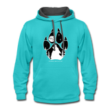 Contrast Hoodie : Wolf Paw - scuba blue/asphalt; dog paw, paw, wolf howling at the moon, full moon, stars, big dipper, libra constellation, stars