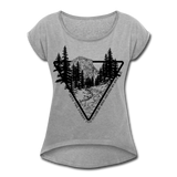 Women's Roll Cuff T-Shirt (50/50) : Yosemite Line Art & John Muir Forest Quote - heather gray; Yosemite t-shirt, John Muir forest quote shirt, Yosemite t-shirt, Yosemite shirt, el capitan tshirt, el capitan shirt
