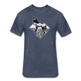 Unisex 50/50 T-Shirt : Mt. LEVAtation - heather navy; Mt. lEVAtation Night Wolf on floating island; floating island t-shirt, wolf howling silhouette t-shirt, shirt with wolf howling on floating island, t-shirt with wolf howling on floating island