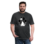 Unisex 50/50 T-Shirt : Wolf Paw with Wolf Howling at the Moon - heather black; wolf paw shirt, wolf shirt, wolf howling at the moon shirt, full moon shirt, dog paw shirt, paw print shirt