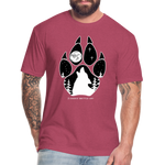 Unisex 50/50 T-Shirt : Wolf Paw with Wolf Howling at the Moon - heather burgundy; wolf paw shirt, wolf shirt, wolf howling at the moon shirt, full moon shirt, dog paw shirt, paw print shirt