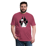 Unisex 50/50 T-Shirt : Wolf Paw with Wolf Howling at the Moon - heather burgundy; wolf paw shirt, wolf shirt, wolf howling at the moon shirt, full moon shirt, dog paw shirt, paw print shirt